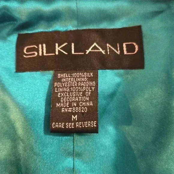 VTG Silkland 100% Silk Beaded Full Zip Quilted Jacket Brown Green Size Medium - Picture 5 of 8